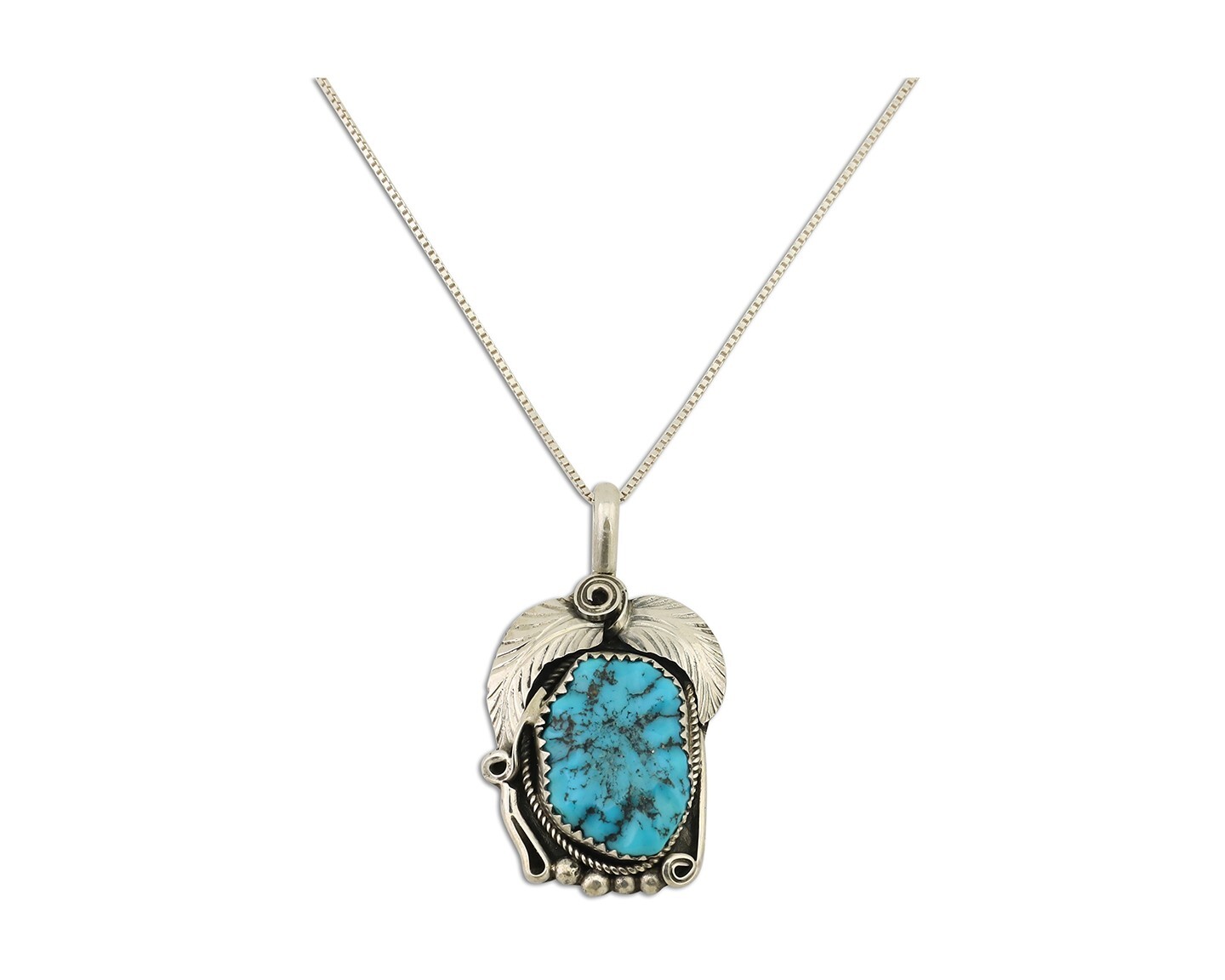 Navajo Necklace 925 Silver Sleeping Beauty Turquoise Signed Justin Morris C.90’s