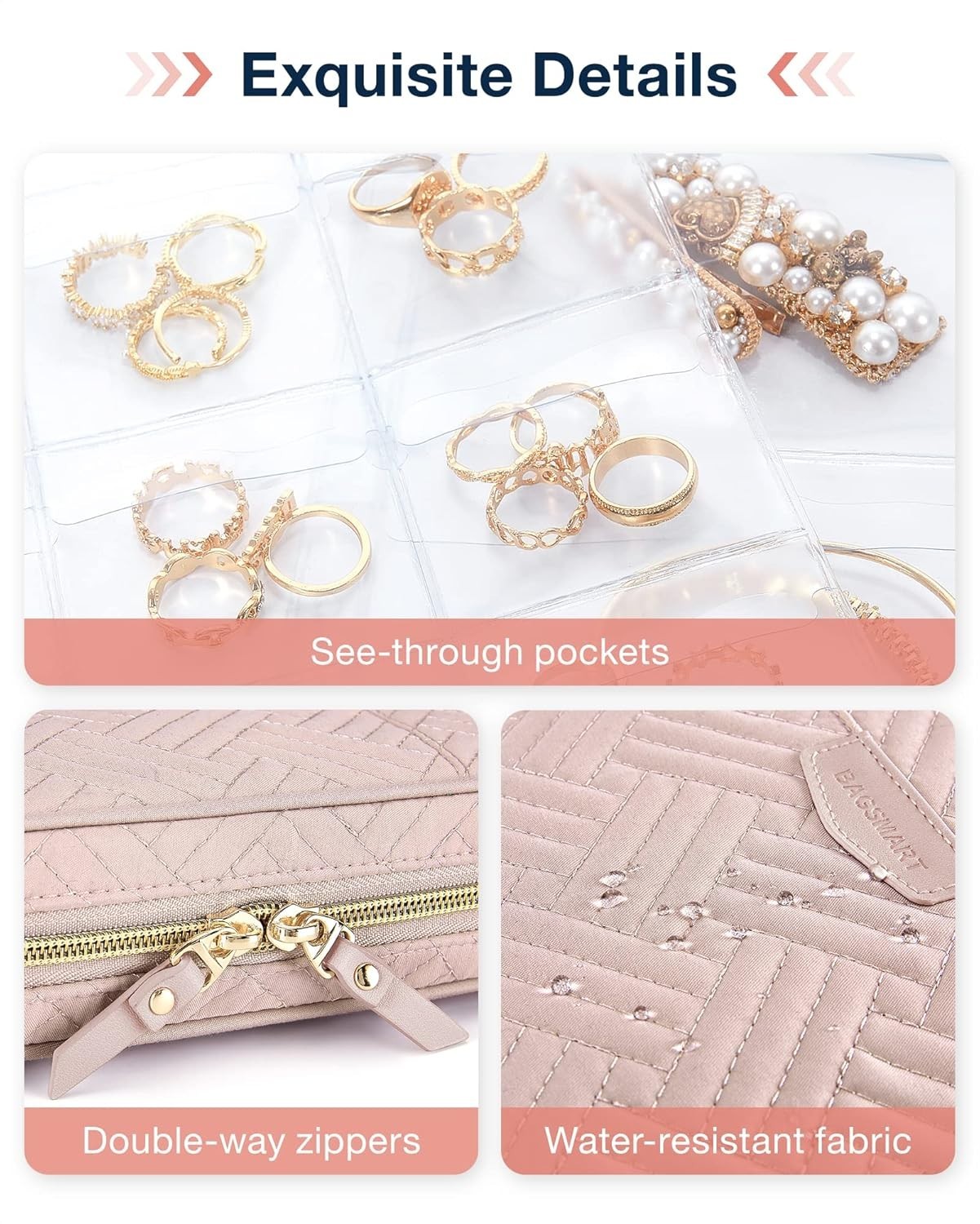 Portable Waterproof Jewelry Organizer – Pink Ring Binder for Travel & Home Use