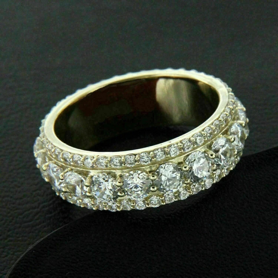 Wedding Round Cut Lab Grown Diamond Band 4 Carat 14k Yellow Gold VVS E F CVD