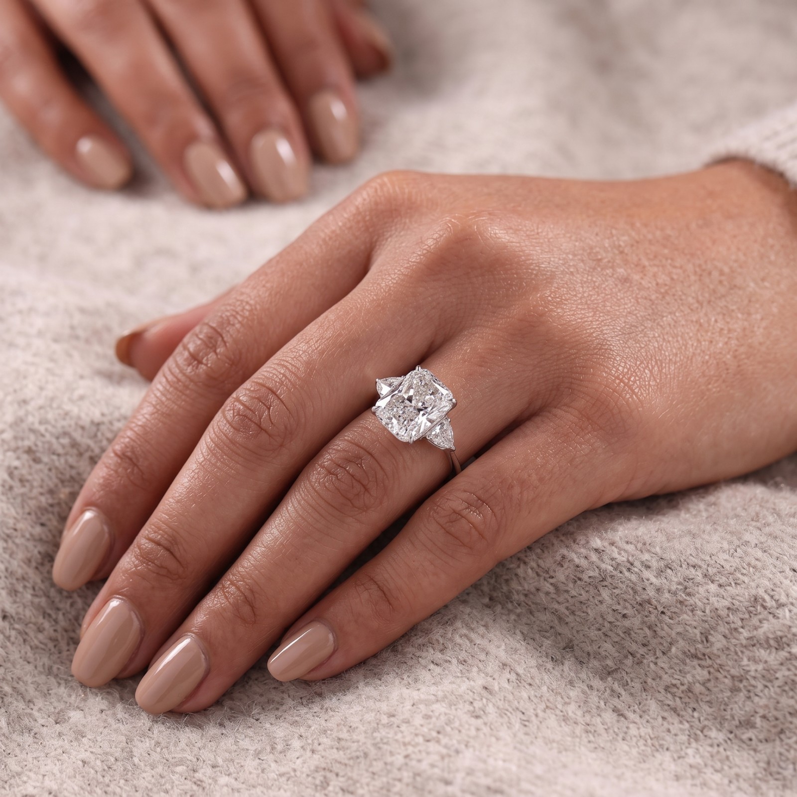 3CT Cushion Cut Moissanite Engagement Ring with Pear Side Stones Sterling Silver