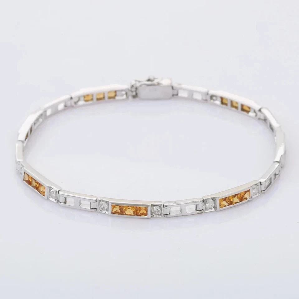 8Ct Princess Cut Simulated Citrine Wedding Tennis Bracelet 14K White Gold Plated