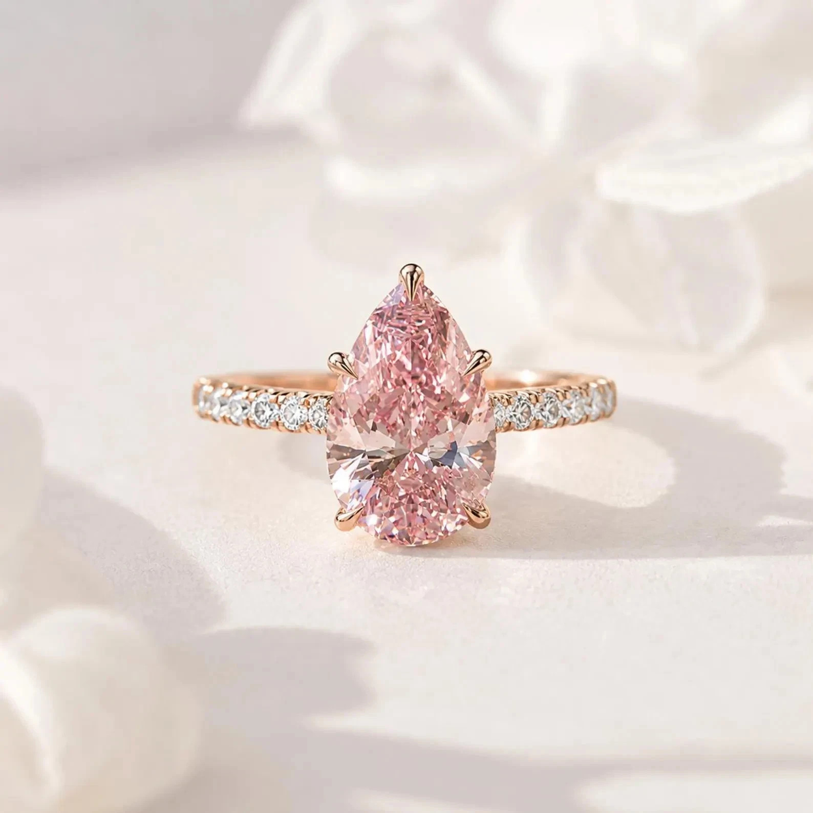 Natural Pink Sapphire & Diamond Wedding Gift Ring 14k Yellow Gold (Import Free)