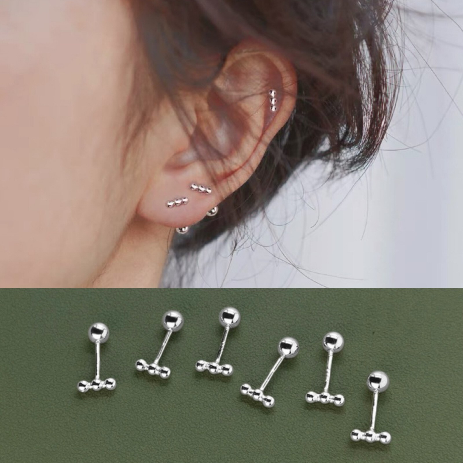 Women Small Ball Bar Stud Earrings Surgical Steel Screw Back Jewelry Gift