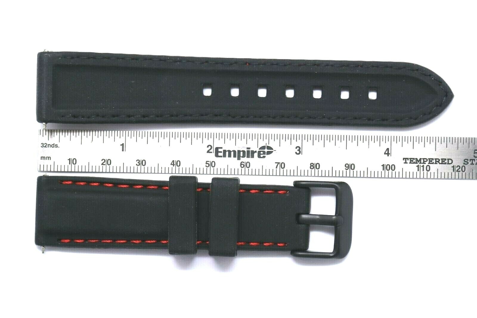 20mm Black Rubber Red Stitching Watch Band Black Buckle With 2 Spring Bar
