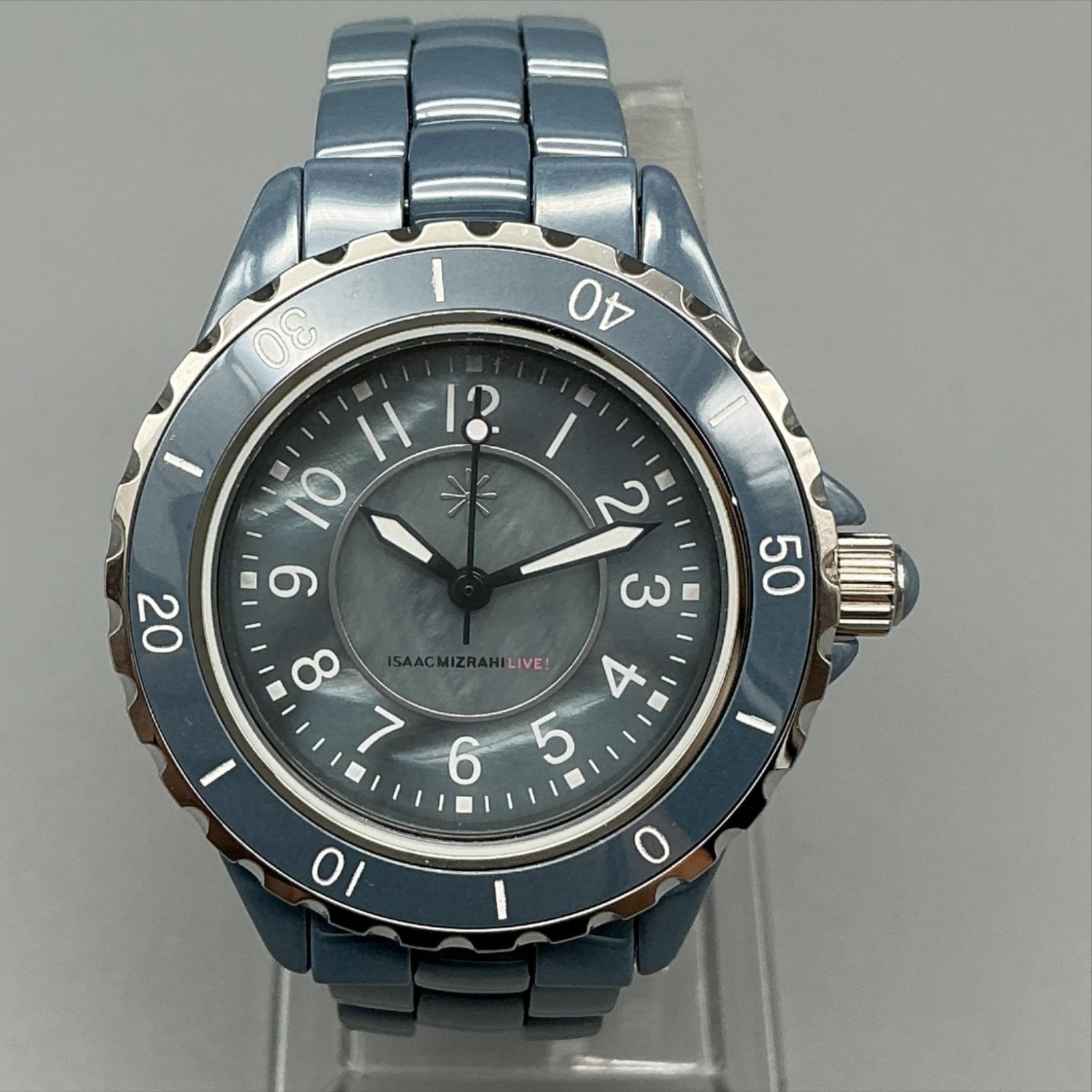 Isaac Mizrahi Live Womens Watch 35mm MOP Blue Ceramic New Battery 6″