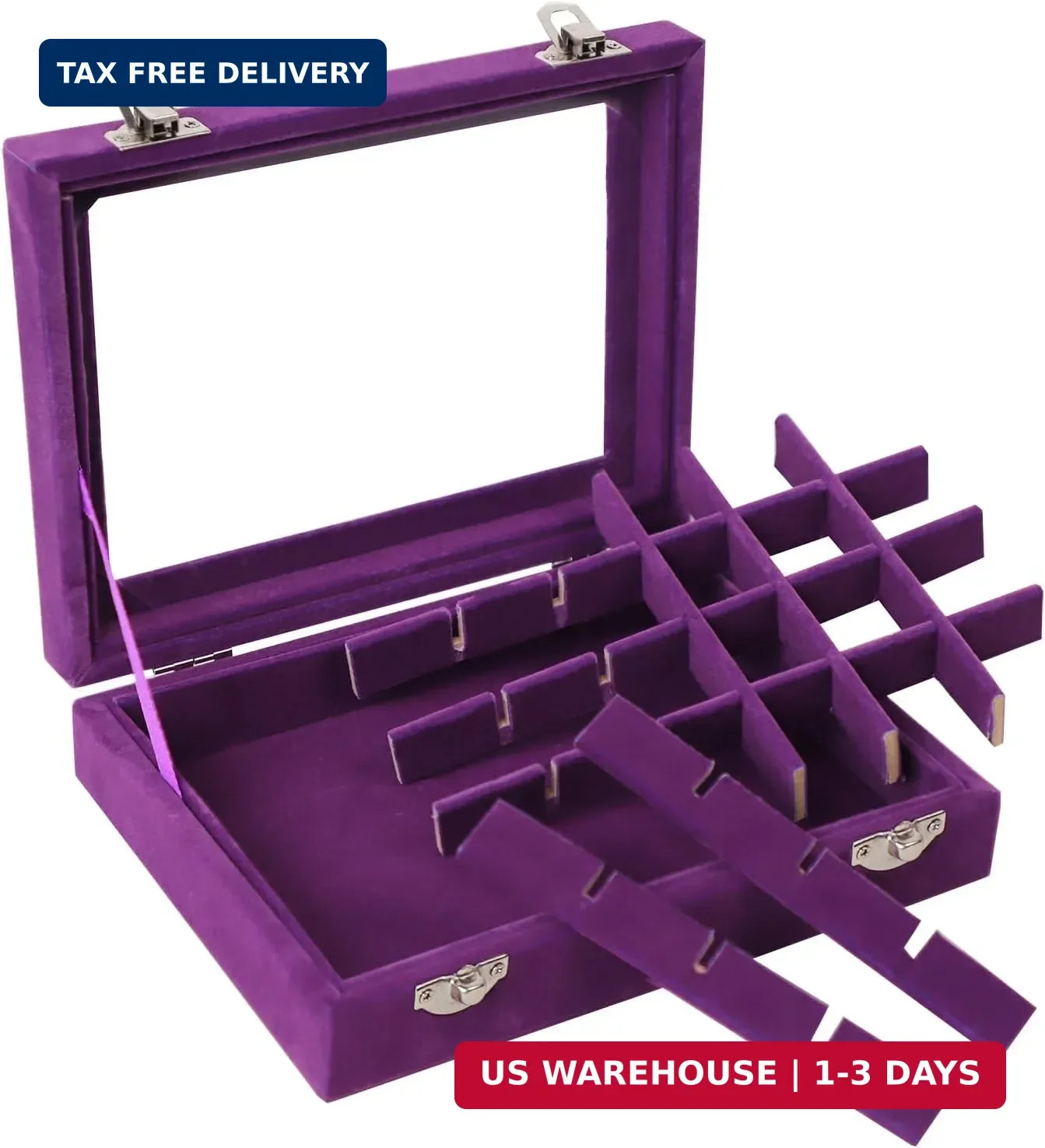 Velvet Jewelry Box 24 Grid Jewelry Earrings Display Organiser Box Ring Tray Hold