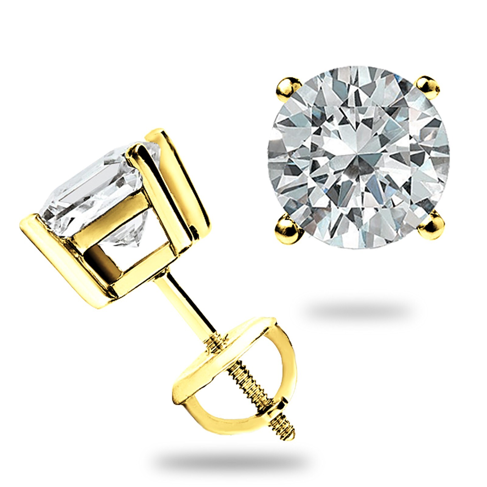 4 Ct Round Cut Moissanite FL/D Stud Earrings 14K Yellow Gold 8mm Screw Back Gift