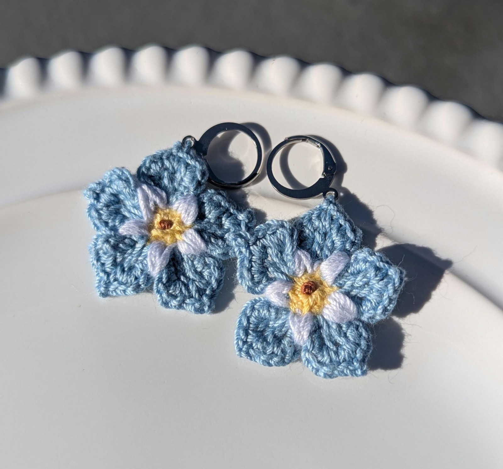 **Forget Me Not Crochet Earrings Romantic Statement Handmade Jewelry**