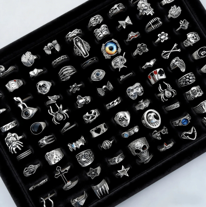 20PCS Silver Bulk Lot Rings For Men And Women Goth Grunge Fashion Ring Wholesale