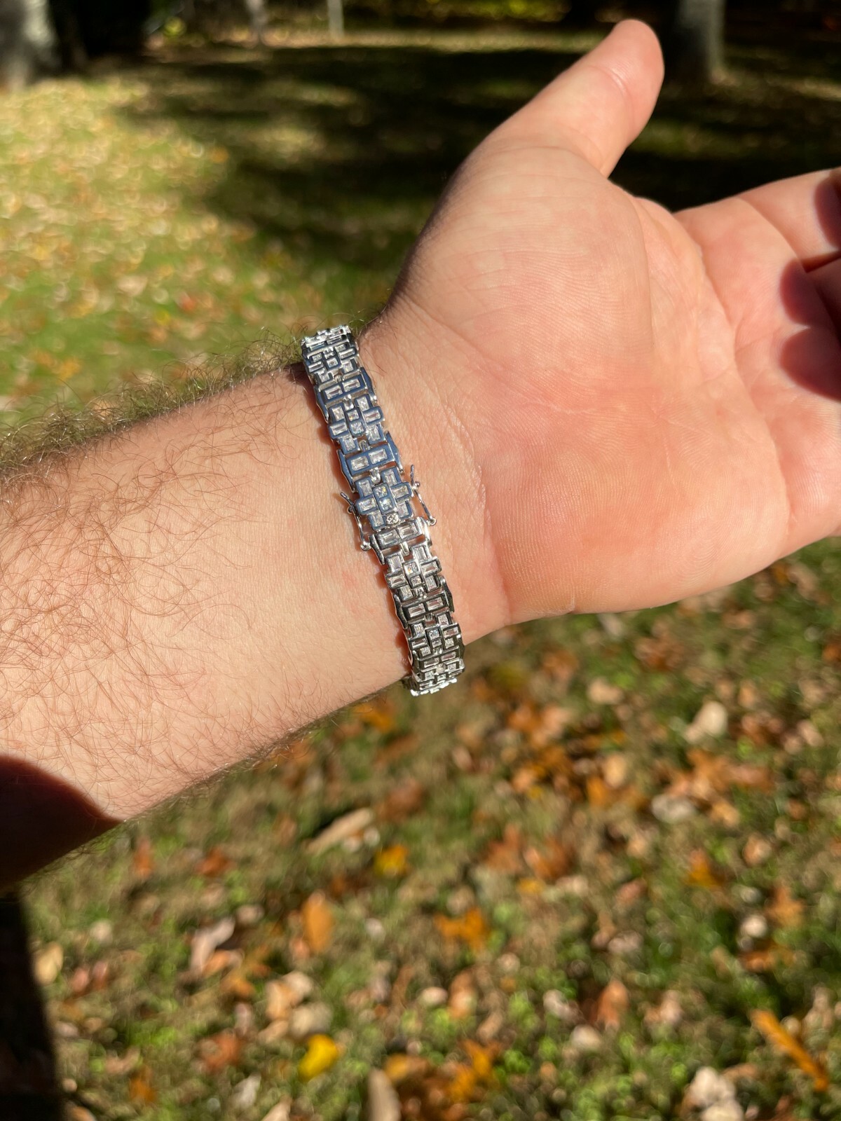 Mens Custom Link Bracelet Real 925 Sterling Silver Iced Baguette CZ Hip Hop