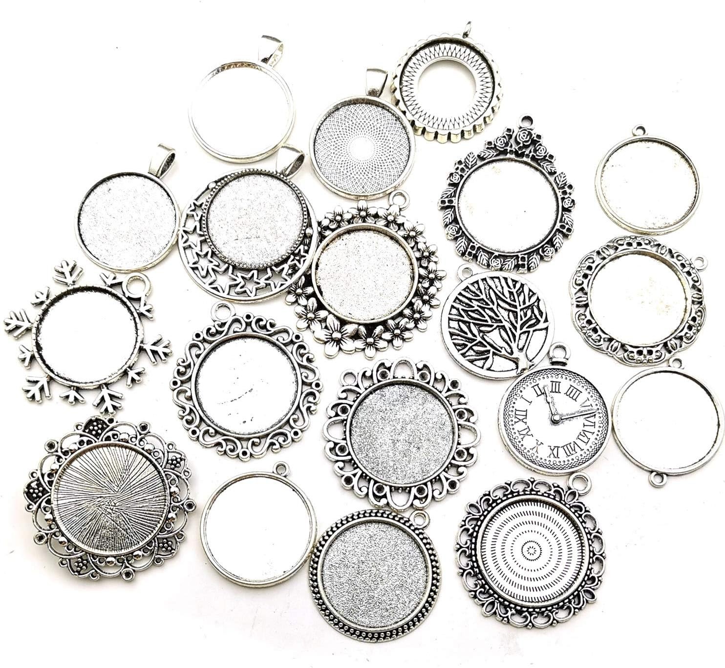 20pcs Mixed Fit 25mm Blank Bezel Pendant Trays Base Antique Silver