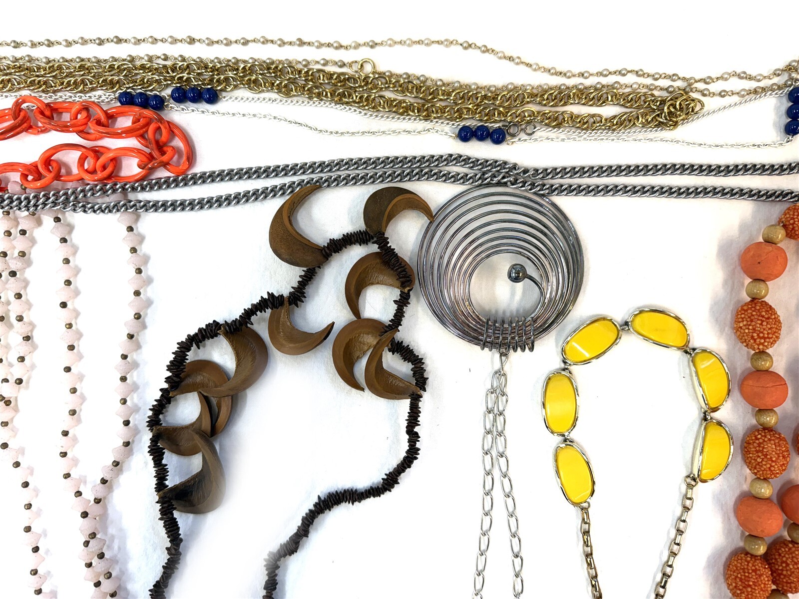 Vintage Costume Jewelry Necklace Lot – 22 Pieces Wood Beads Metal Enamel