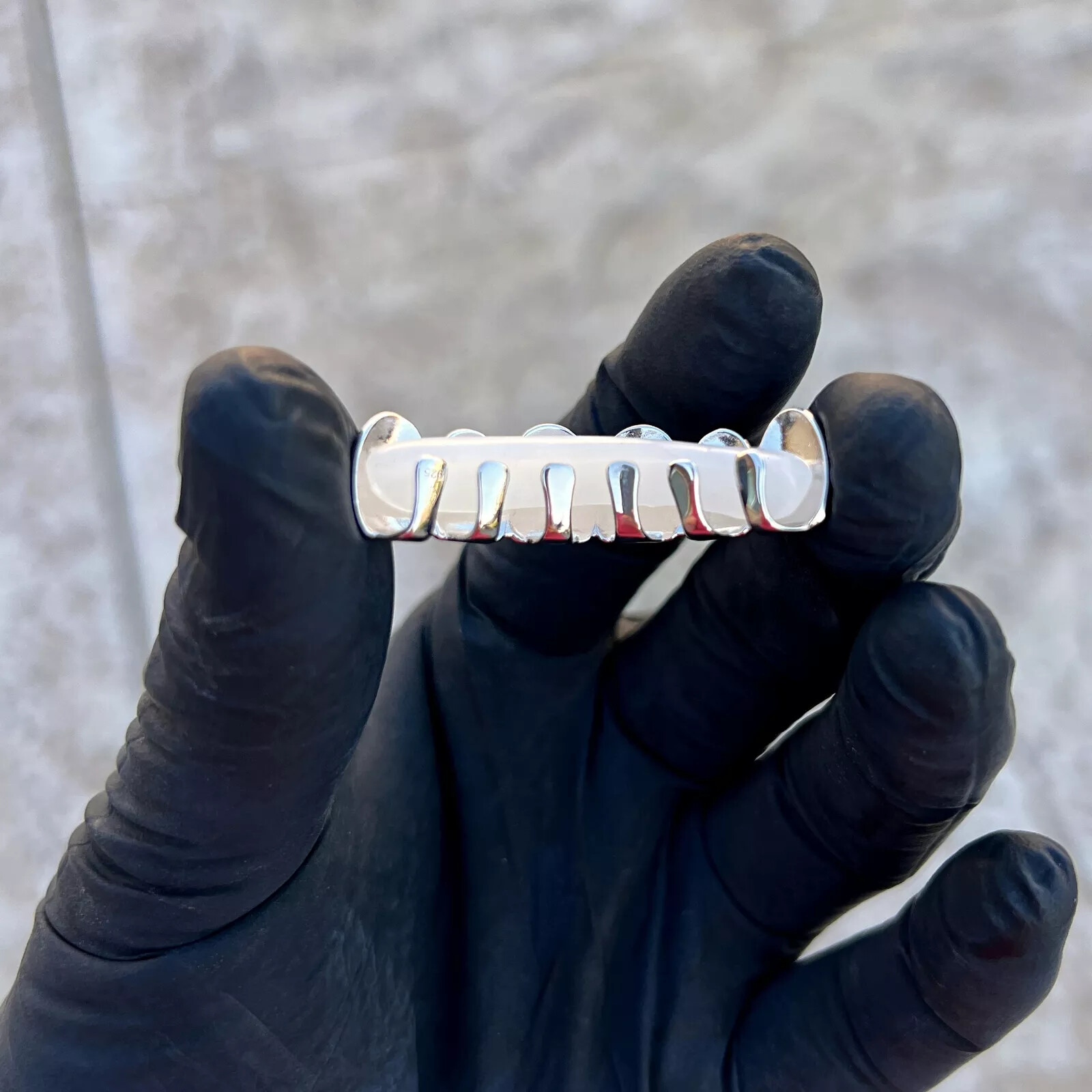 Real Solid 925 Sterling Silver White Enamel Grillz Top & Bottom Teeth Grills Set