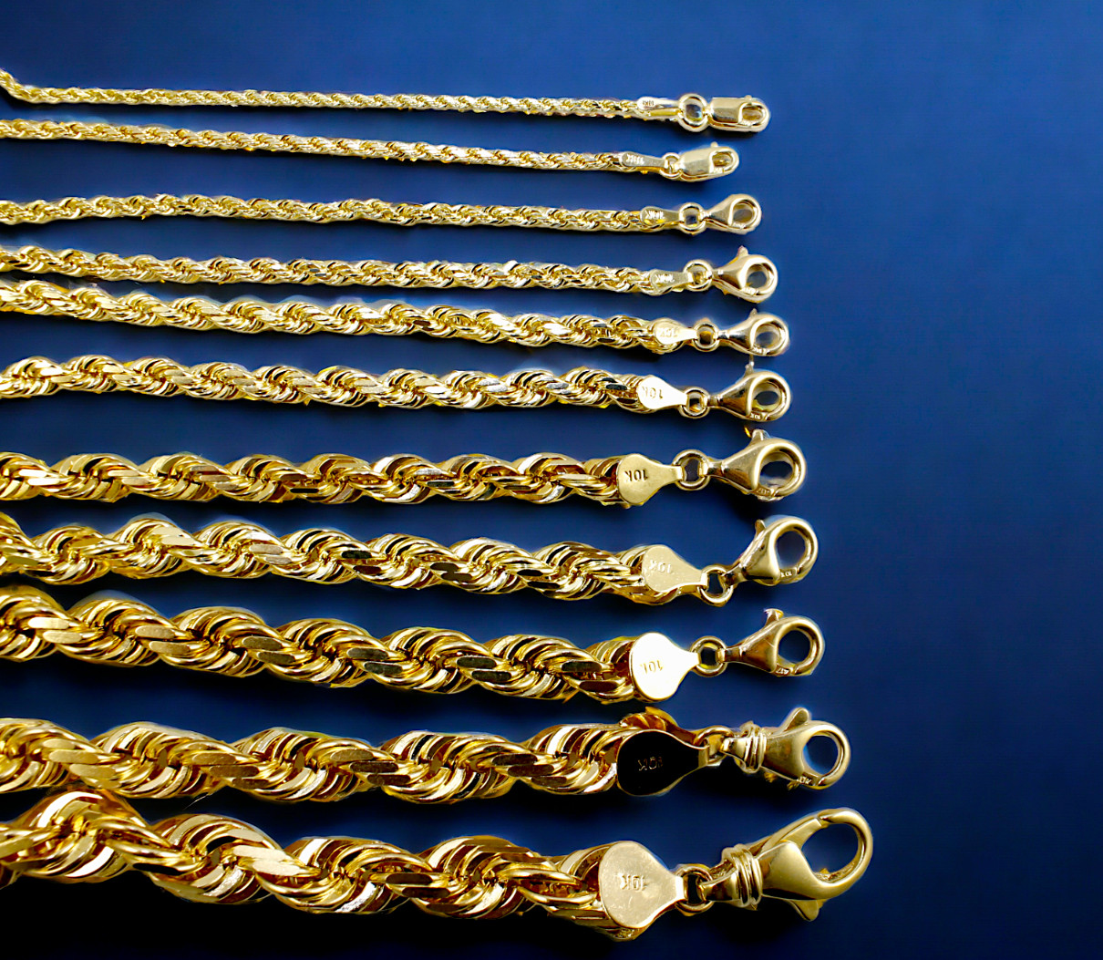 10K Yellow Gold SOLID Rope Necklace Chain Men Women Diamond Cut 1mm-10mm 16″-30″