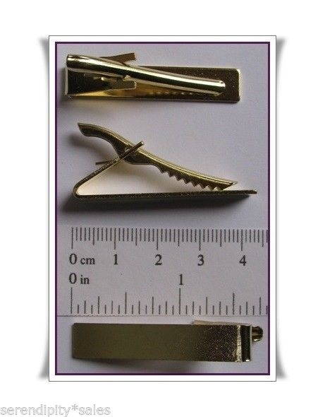 48 Gold Tone Tie Bar Clip Findings ~ Flat Gluable Surface 1.6″ long x .3″ wide