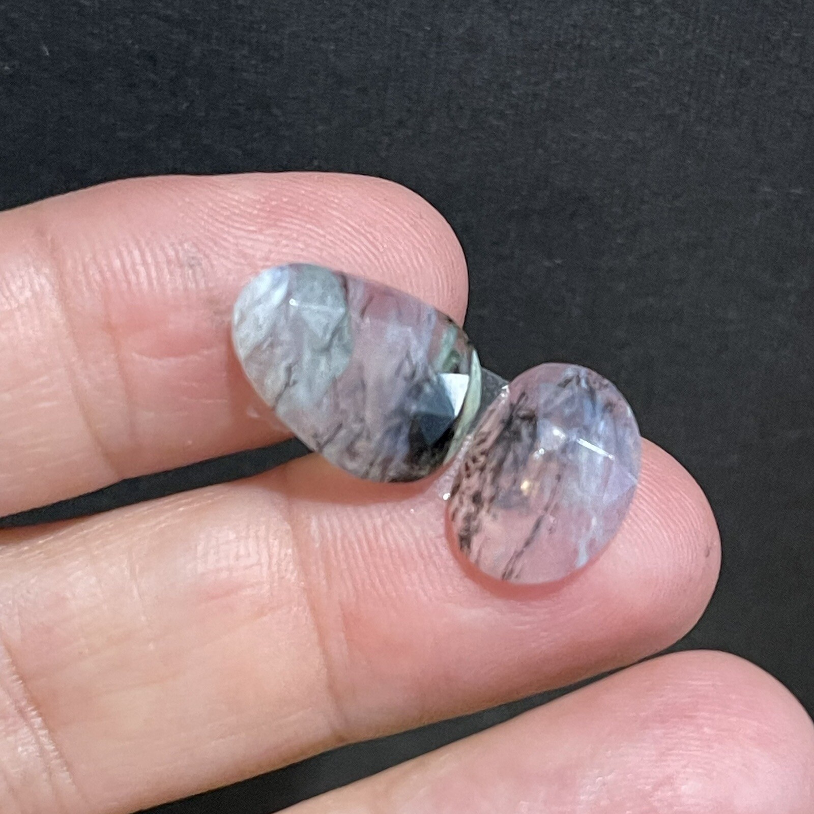 7.3ct 15-13mm Pair Transparent Blue Peruvian Opal Free Form Cabochons Gems