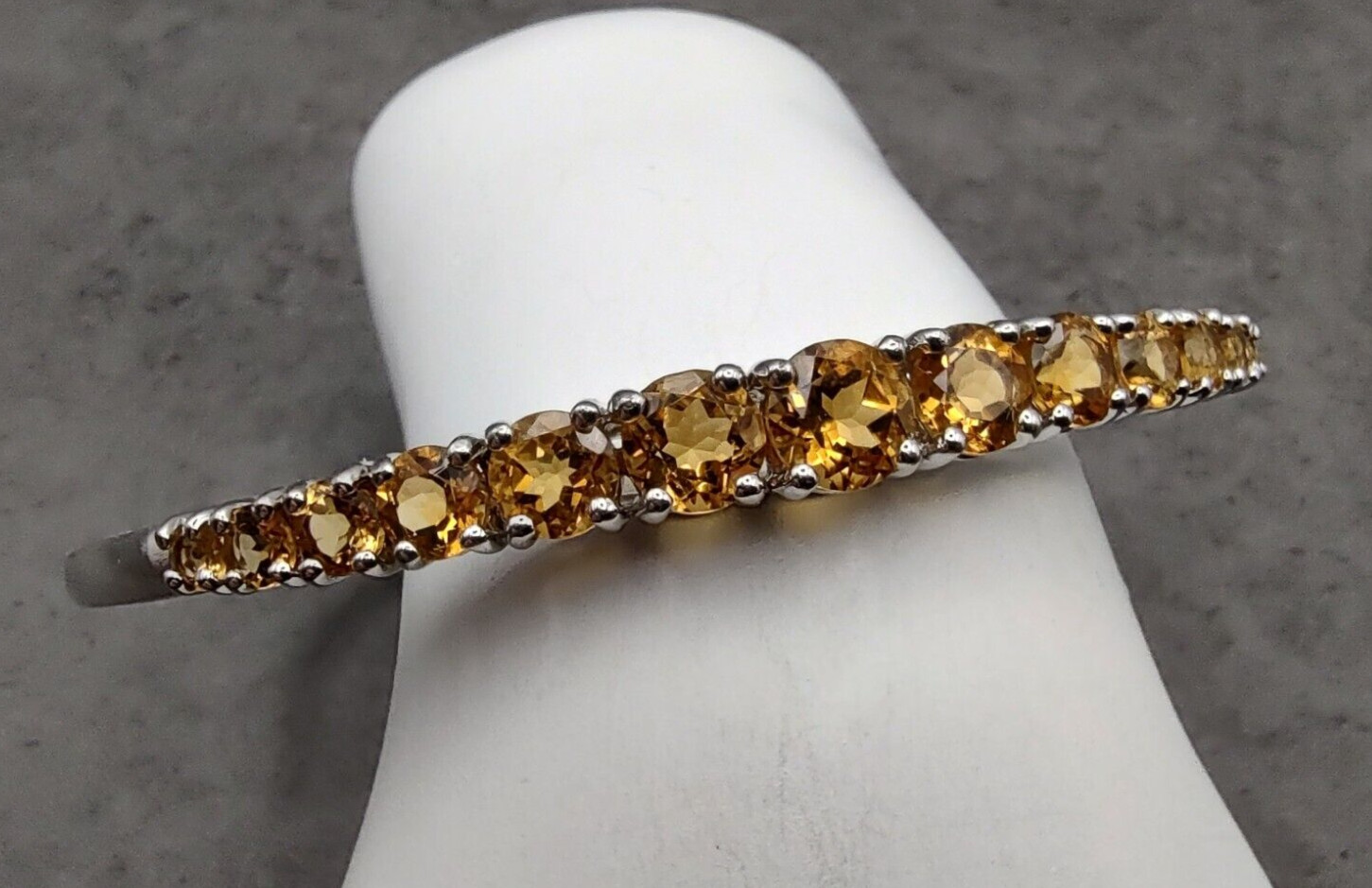 Estate KN Sterling Silver 4.86cttw Natural Citrine Hinged Bangle Bracelet 8.25″