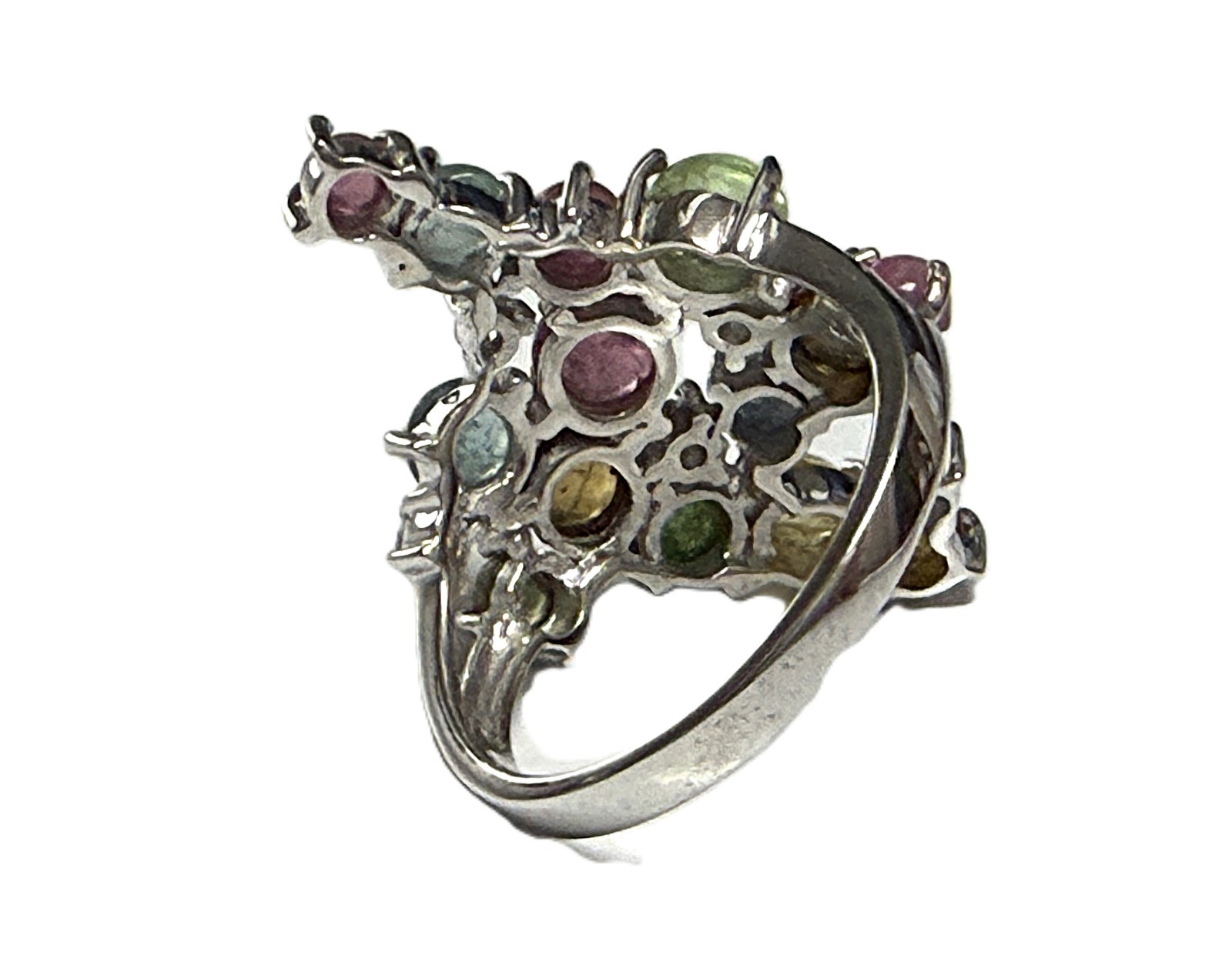 Multi-Gemstone Tourmaline Cluster Ring (6) Multicolor Oblong Colorful Style NEW!