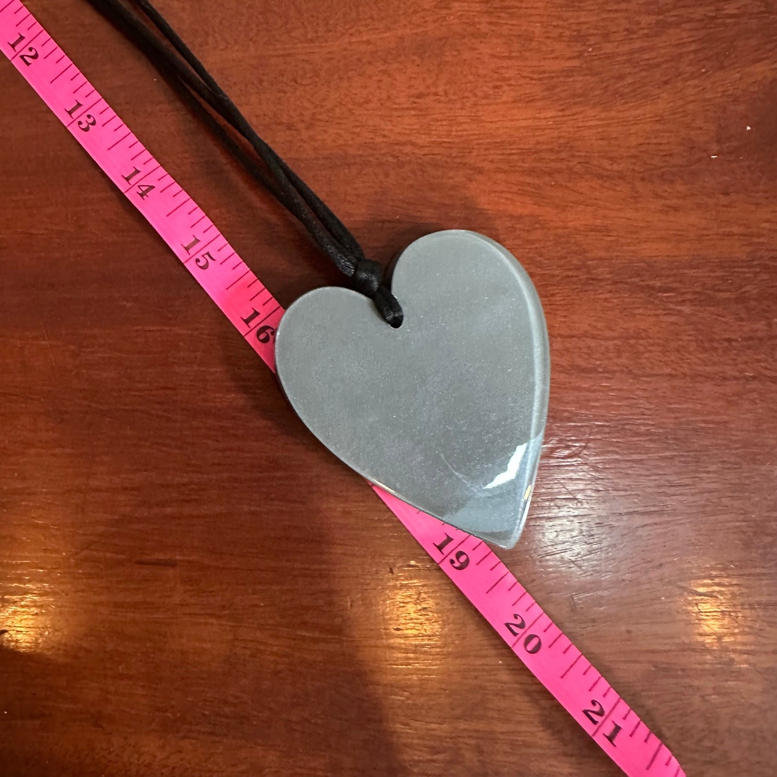 Zsiska Heart Necklace Oversized Lagenlook Contemporary Jewelry Gray Black Cord