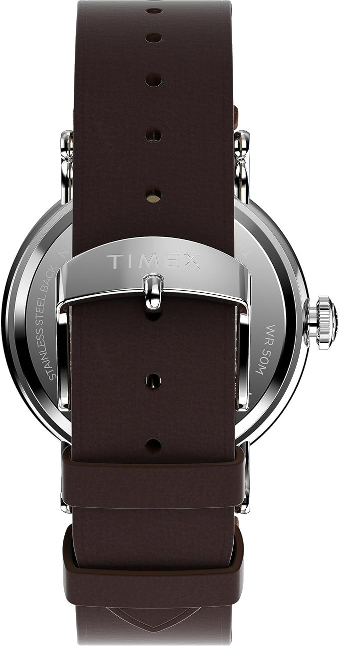 Timex Men’s Watch Waterbury Quartz Silver Dial Brown Leather Strap TW2W20300VQ