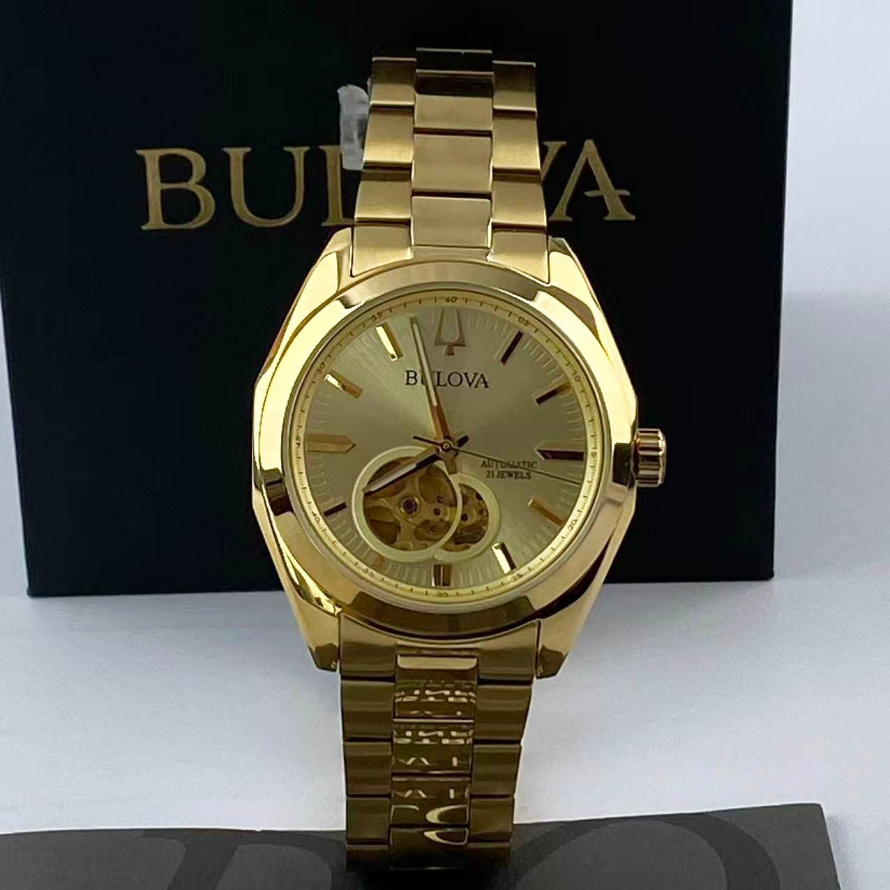 New Bulova Surveyor 97A182 Gold Dial Stainless Steel Men’s Automatic Watch 39 mm