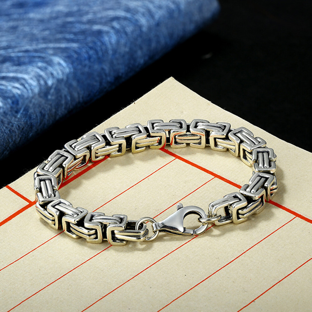 Solid 925 Sterling Silver 5mm Square Link Chain Bracelet 7.1-8.66inch Length