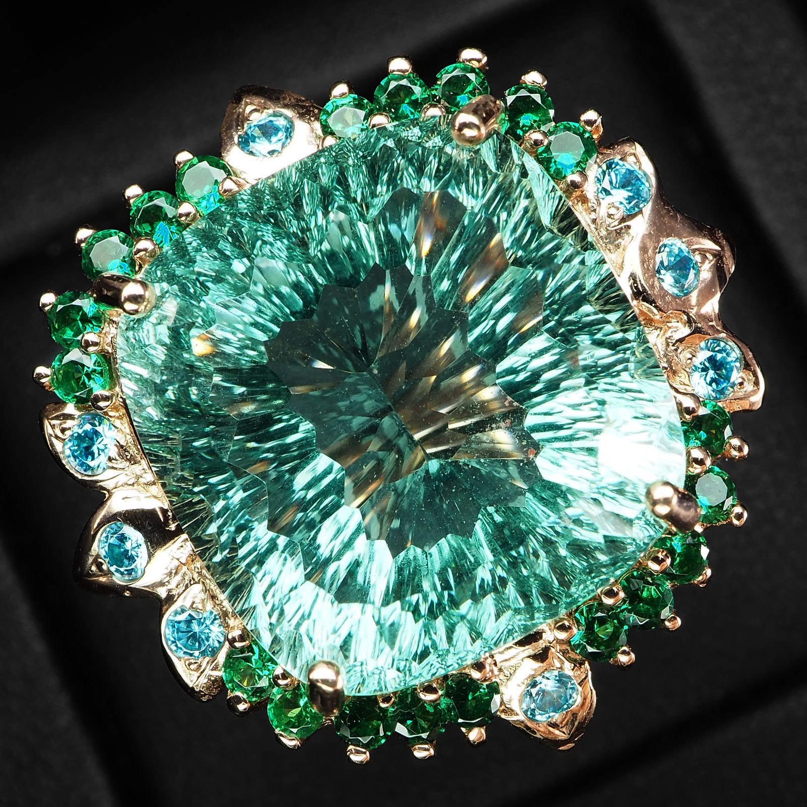 Mint Green Tourmaline Concave 30.15Ct 925 Sterling Silver Rings Free Resizing