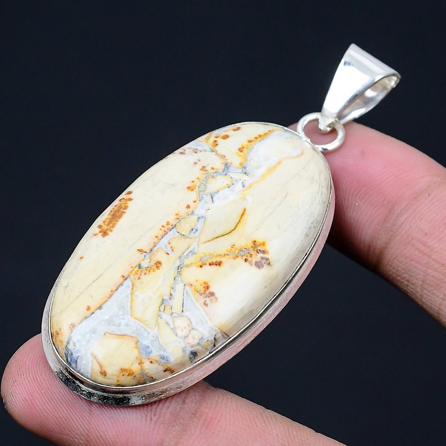 Maligano Jasper Gemstone 925 Sterling Silver Jewelry Pendant 2.57″ Z348
