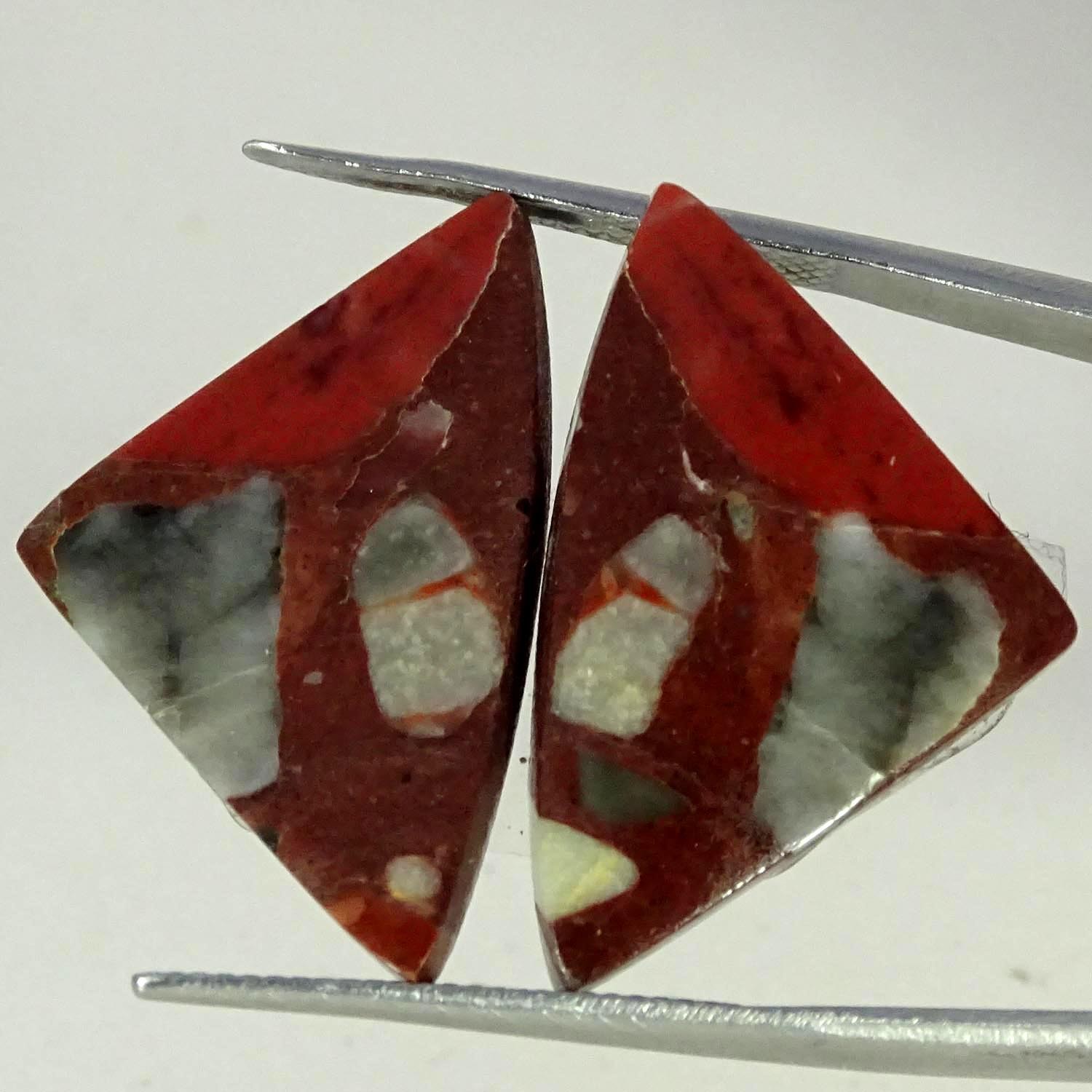 25.60Cts 100% Natural Chert Breccia Pair Fancy Cabochon Gemstone 17X27X4MM