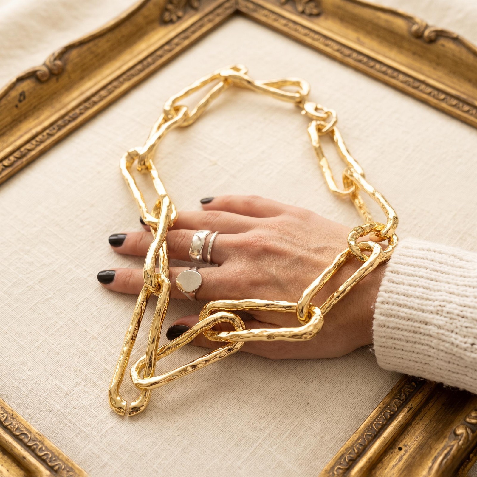 Chunky Gold Chain Choker, Bold Paperclip Link Necklace, Thick Statement Collar