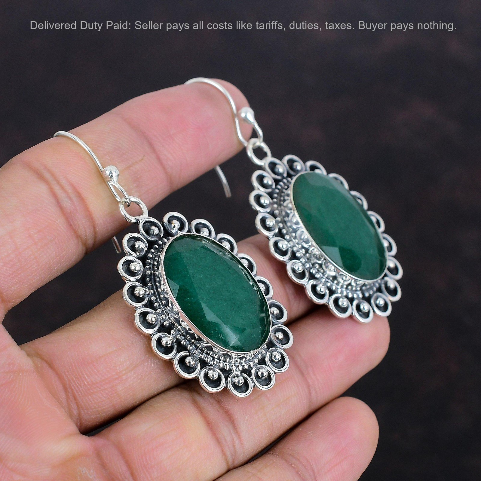 Cyber Monday Deal Zambian Emrald Stone Dangle Earrings Jewelry Sterling Silver