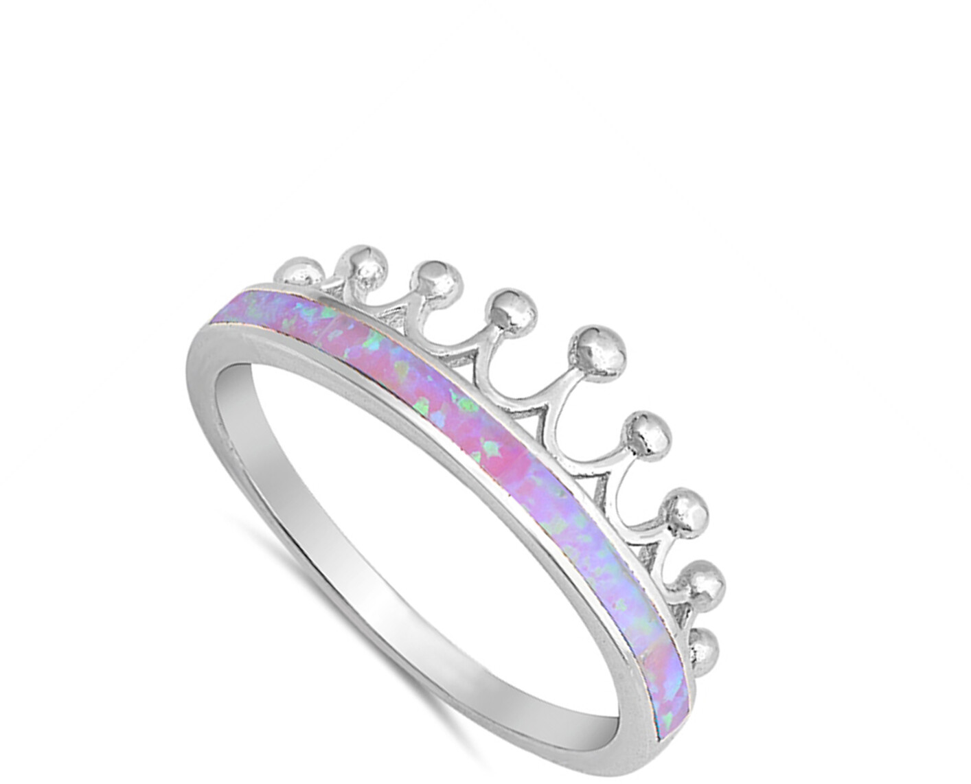 Pink Lab Opal Crown Tiara Princess Ring New .925 Sterling Silver Band Sizes 4-12
