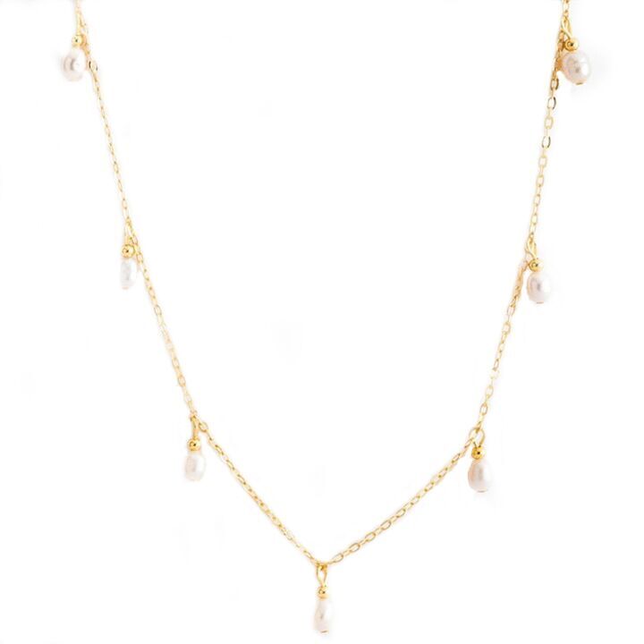 Women 14K Gold Plated Stainless Steel Pearl Tassel Pendant Chain Necklace