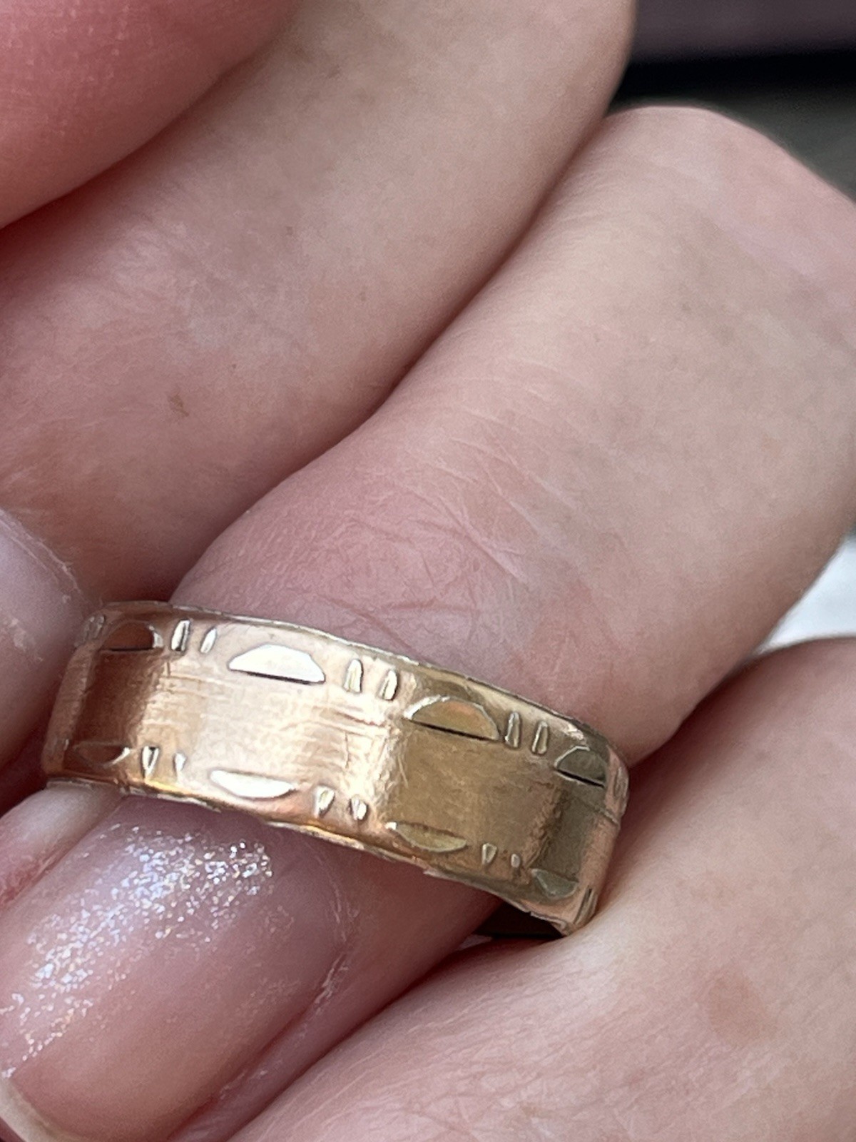 VINTAGE Hand-Chased Gold Fill Wedding Band Wide Ornate Stacking Ring SIGNED 6.25