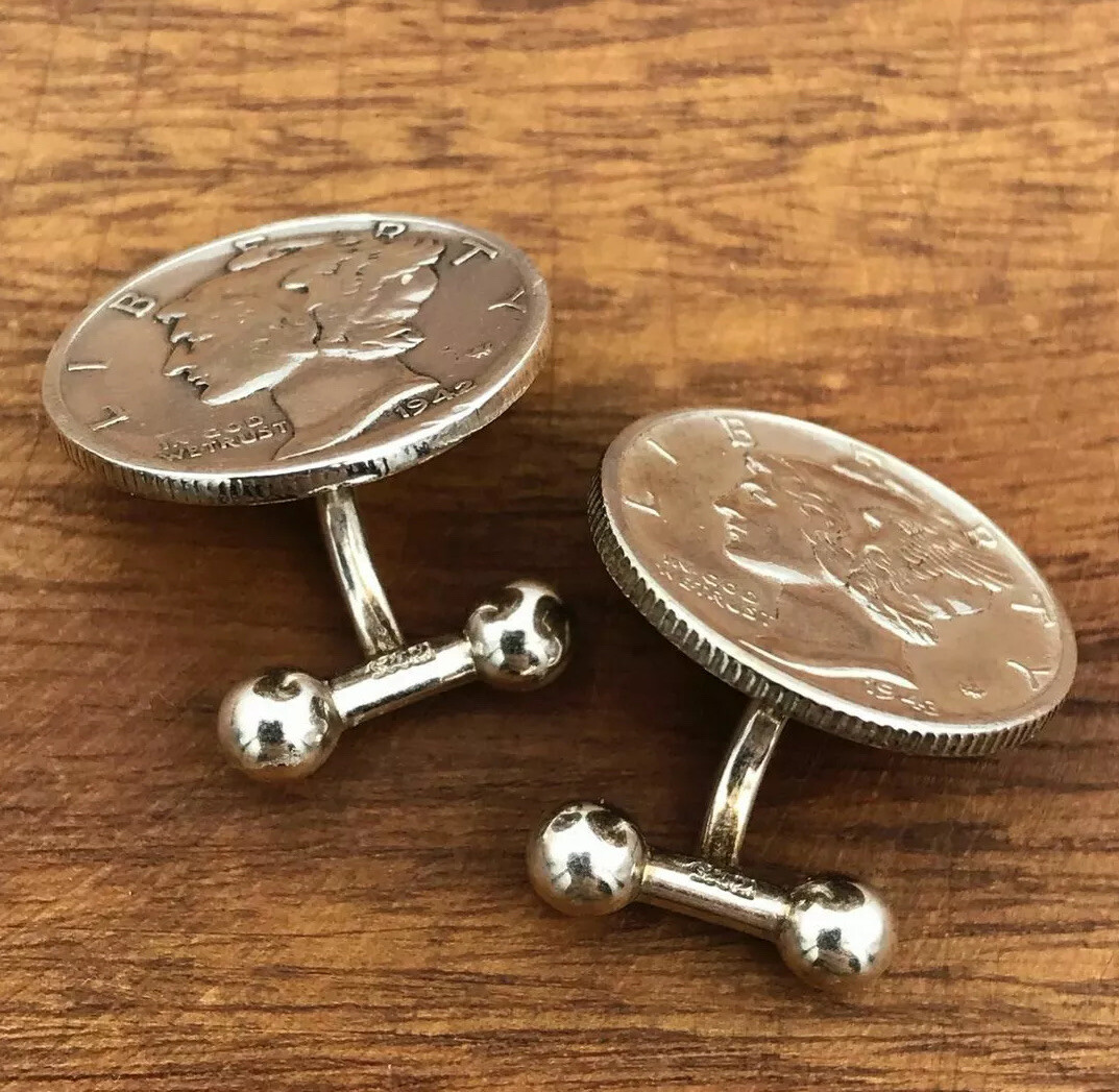 New .925 Silver Cufflinks Vintage Mercury Winged Liberty Head 90% Silver Dime