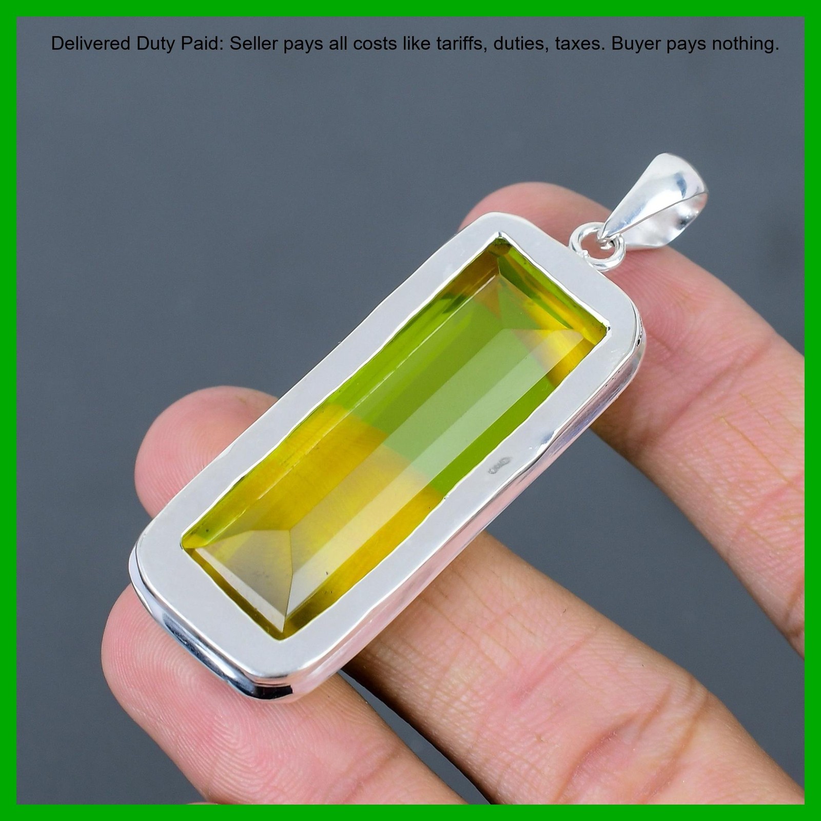 Radiant Natural Lemon Topaz 925 Sterling Silver Mother Bezel New Pendant Jewelry