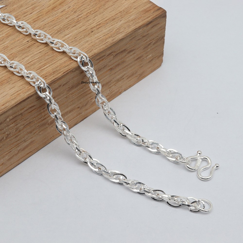 Pure 999 Fine Silver Necklace 3mm Oval Link Chain Women’s Necklace 19.7inch L