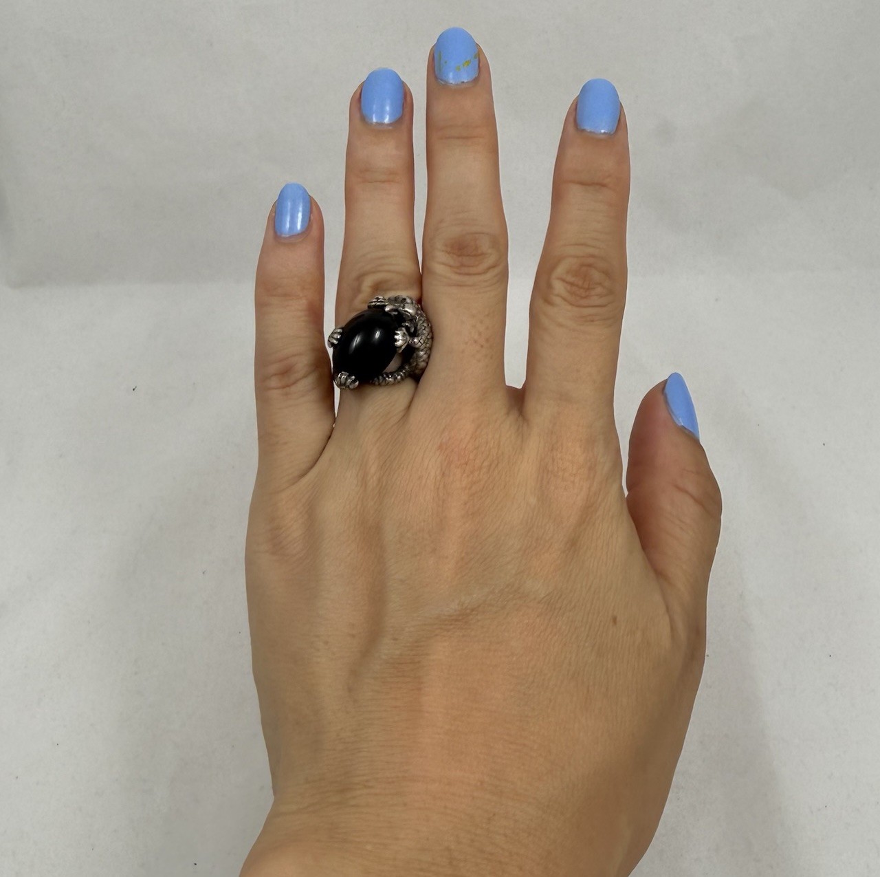 Vintage Sterling Silver Black Onyx Dragon Ring size 4.75 9.2 Grams