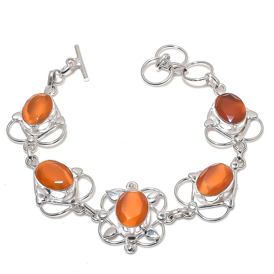 Orange Monalisa Gemstone Handmade 925 Sterling Silver Jewelry Bracelet Size 7-8″