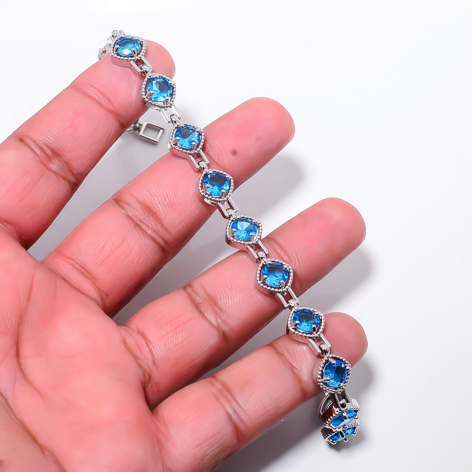 Blue Topaz 925 Sterling Silver Adjustable Bracelet 7-8″ B12735, Gift for her