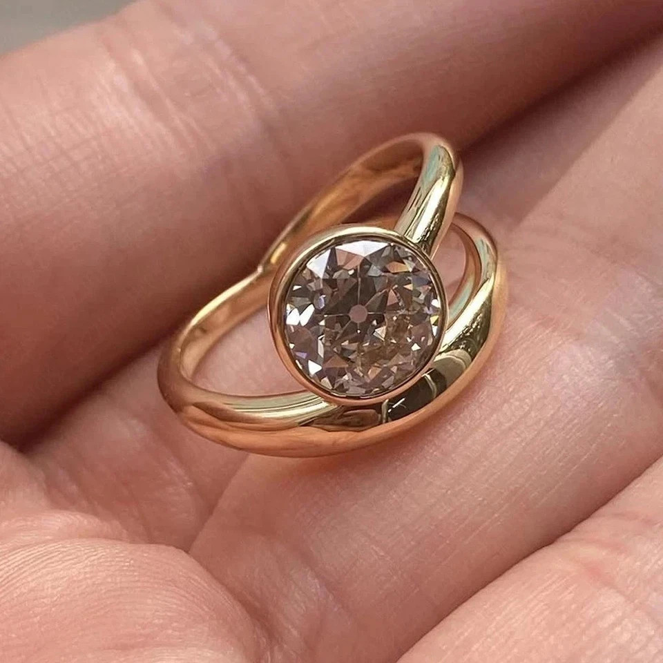 4 CT Round F-VS1 Lab Grown Diamond Women Wedding Band Ring 14K Yellow Gold IGI