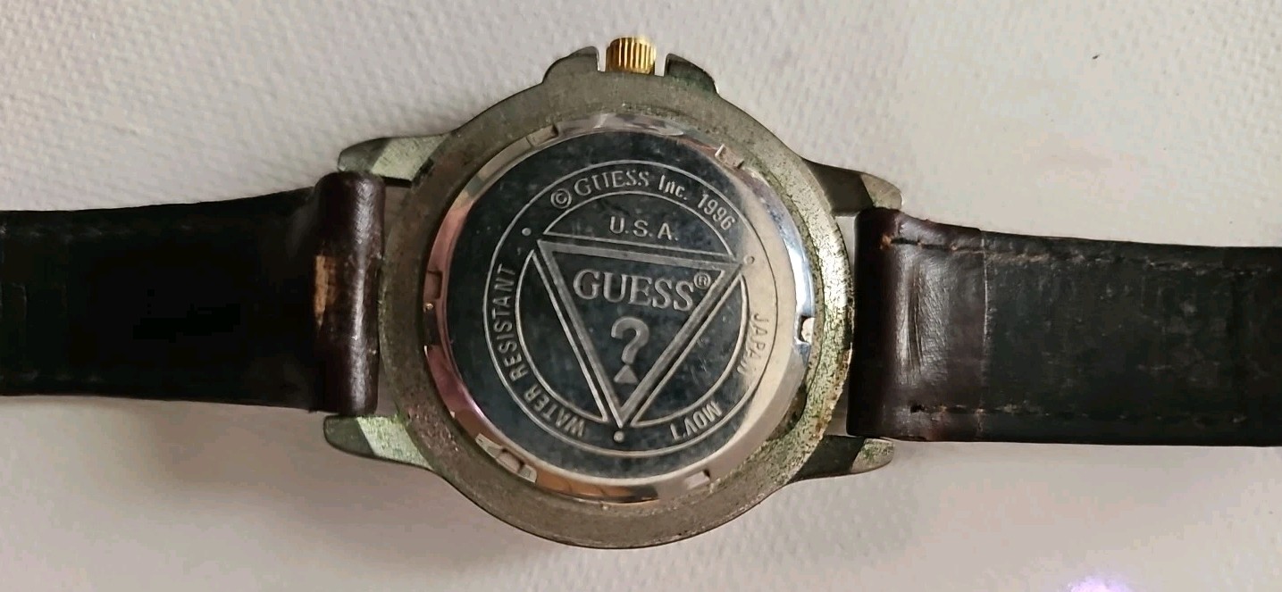 Guess Green Face Vtg Ladies Watch Not Tested Band Leather Stamped Parts WaterPro