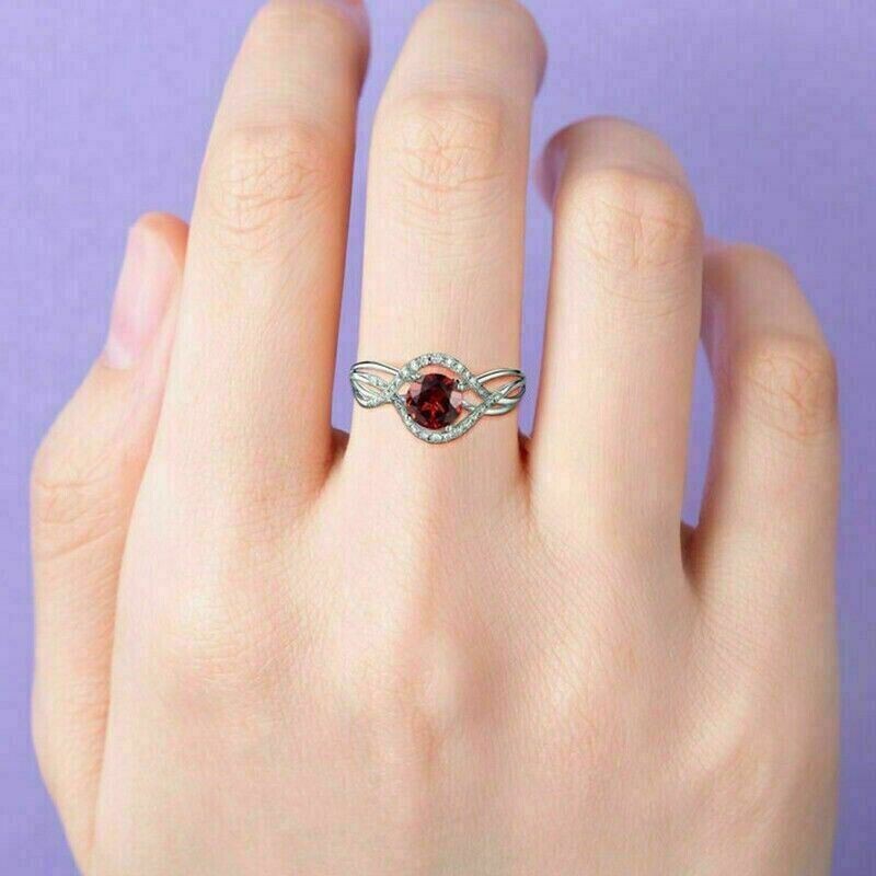 2.50Ct Round Cut Lab-Created Garnet Fancy Engagement Ring 14K White Gold Plated