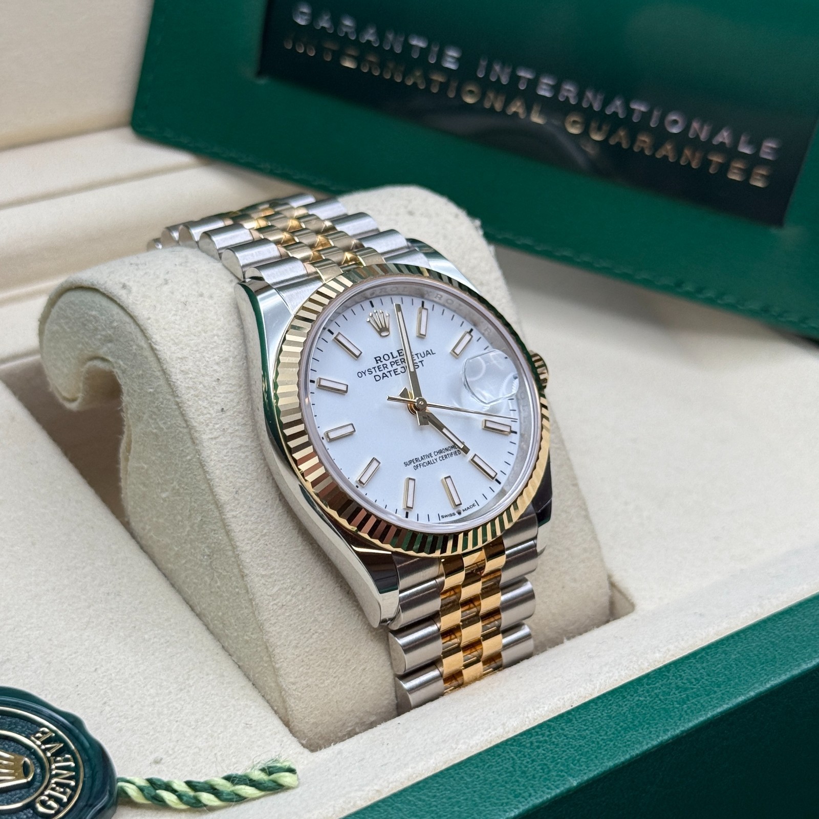 Rolex Datejust 36 White Index Dial Two Tone Yellow Gold Fluted Jubilee Bracelet