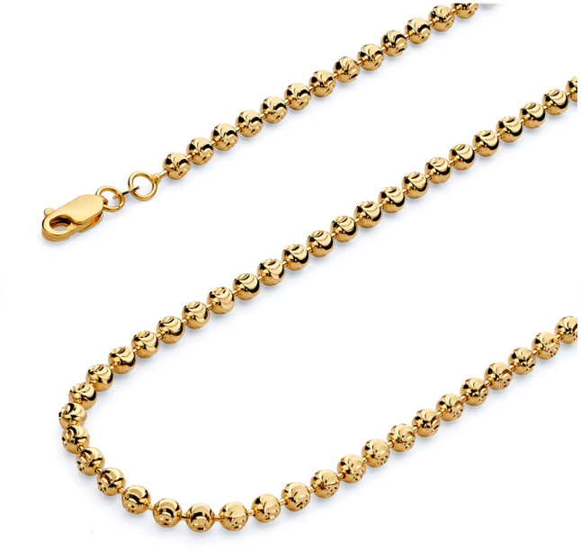 14k Yellow Gold 18″ Mens Moon BEAD BALL Link Pendant Chain Necklace 3mm 12.4Gr