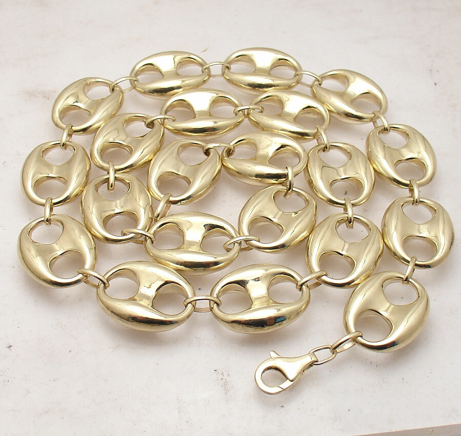 19mm Wide Puffed Mariner Anchor Link Chain Necklace Real 10K Yellow Gold