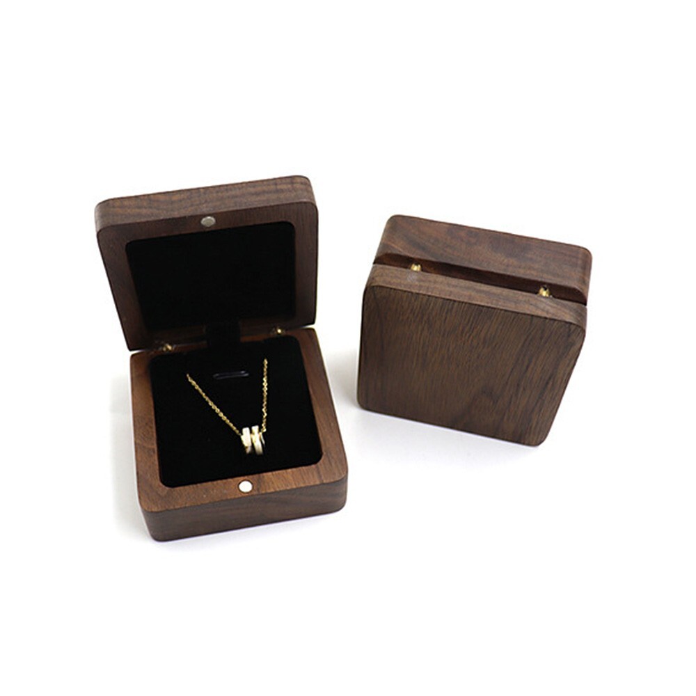 Walnut Wooden Jewelry Box Necklace Pendant Storage Flannel Packaging Holder Gift