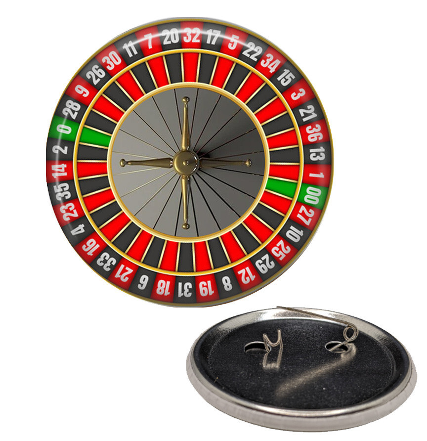 Roulette Wheel Large 2 1/4″ Pinback Button Pin Gambling Vegas Casino Pin