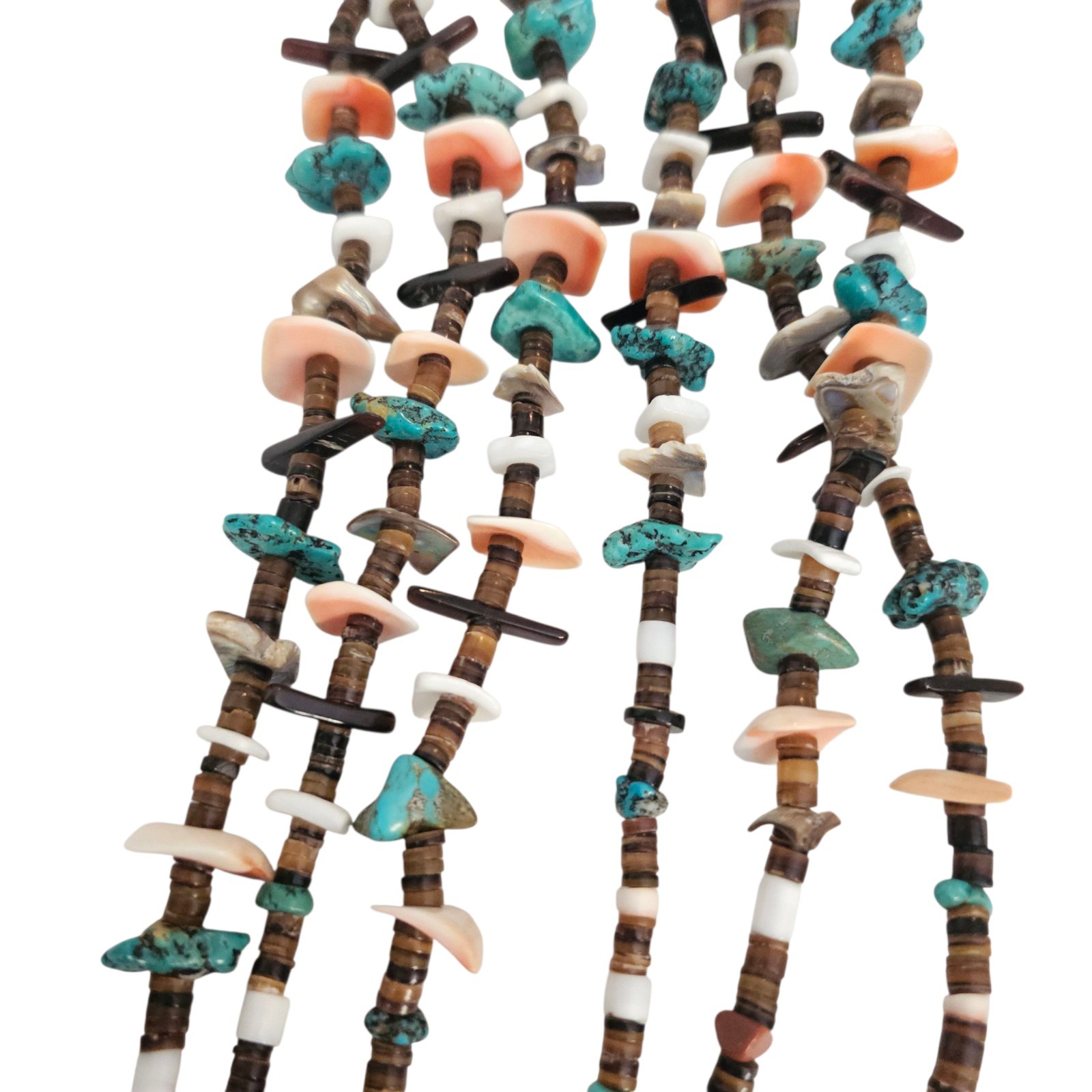 Santo Domingo Native American 3 strand Turquoise Shell Tab Necklace 32 In
