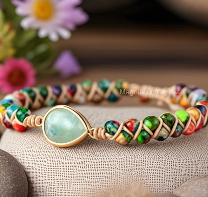 Natural Amazonite Beaded Healing Women Bracelet Healing Reiki Handmade Gift